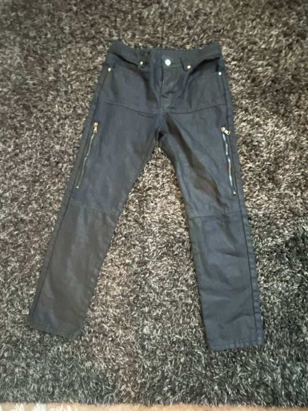 Black Waxed Zipper Moto Jeans